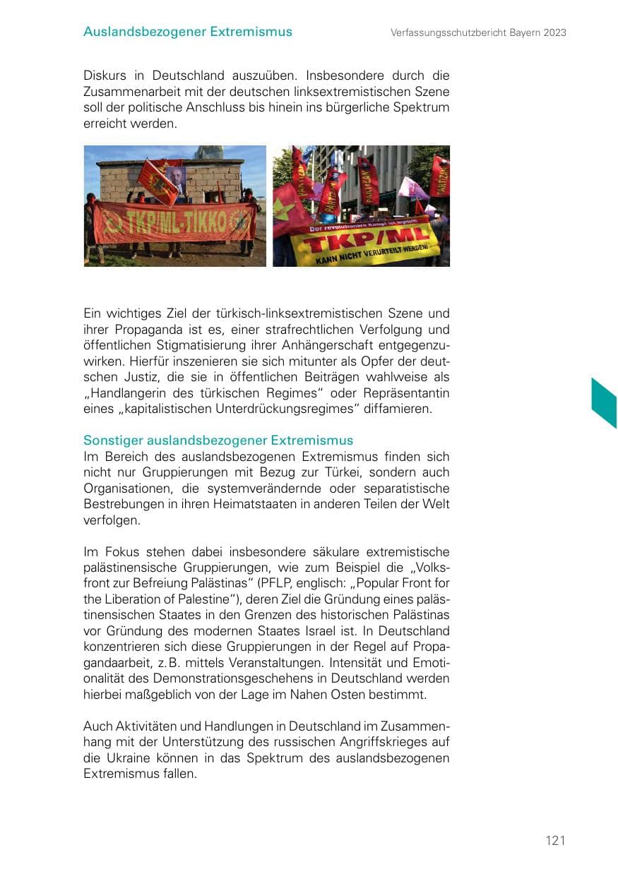Seite 121 des Verfassungsschutzbericht 2023 Bayern