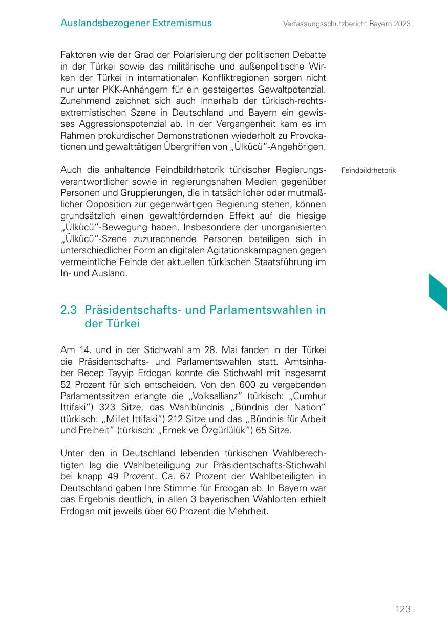 Seite 123 des Verfassungsschutzbericht 2023 Bayern