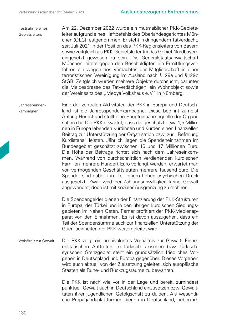 Seite 130 des Verfassungsschutzbericht 2023 Bayern