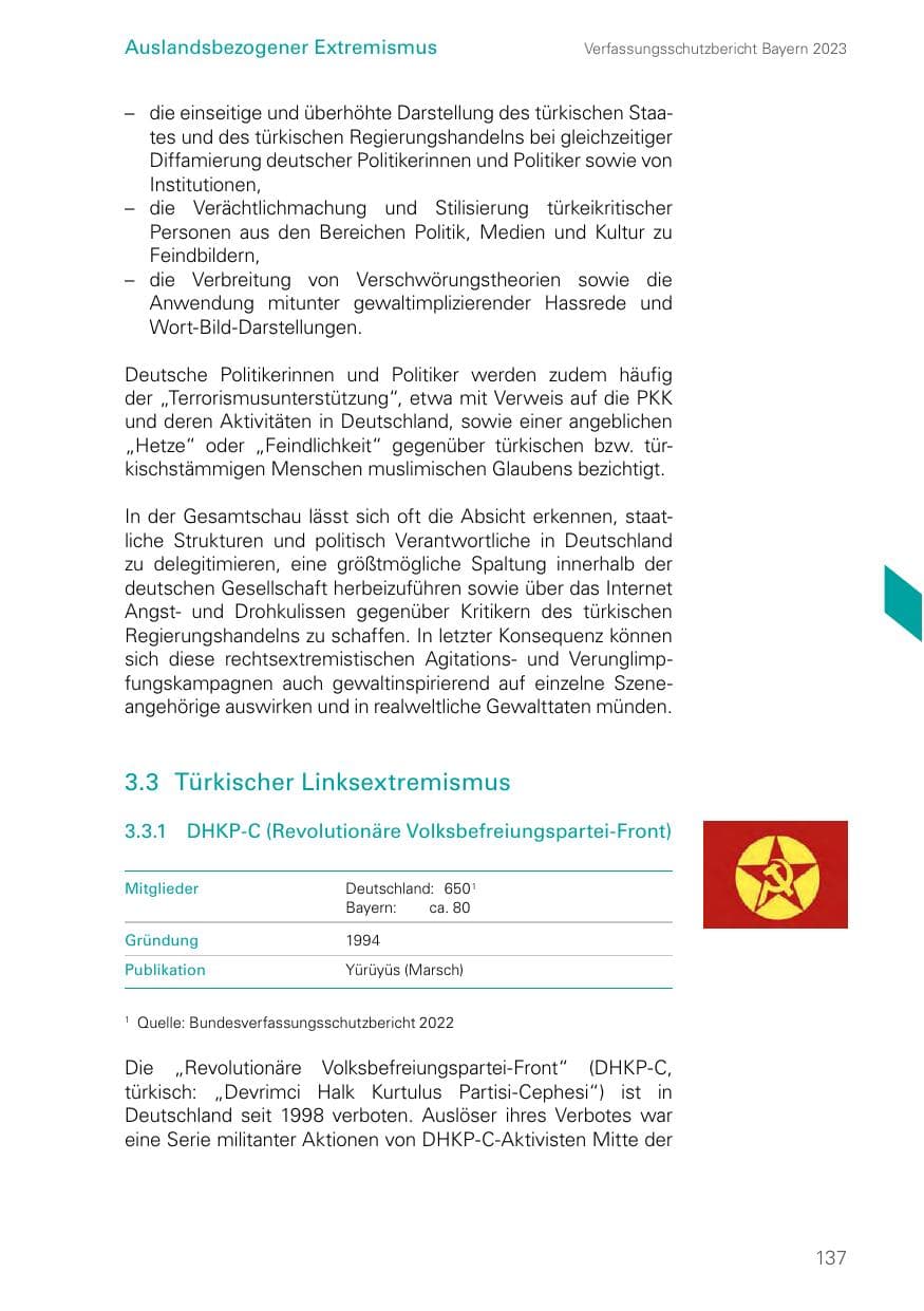 Seite 137 des Verfassungsschutzbericht 2023 Bayern