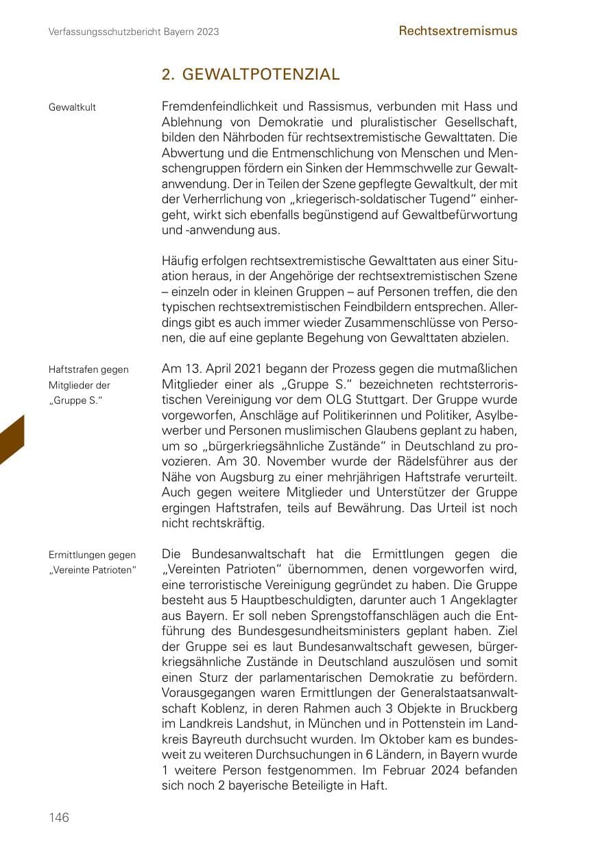 Seite 146 des Verfassungsschutzbericht 2023 Bayern