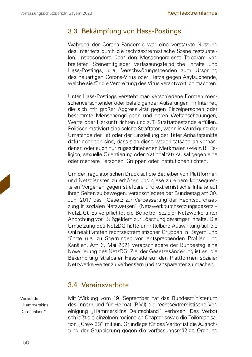 Seite 150 des Verfassungsschutzbericht 2023 Bayern
