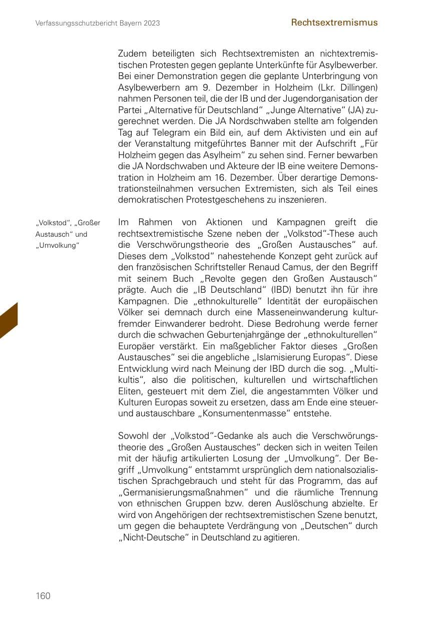 Seite 160 des Verfassungsschutzbericht 2023 Bayern