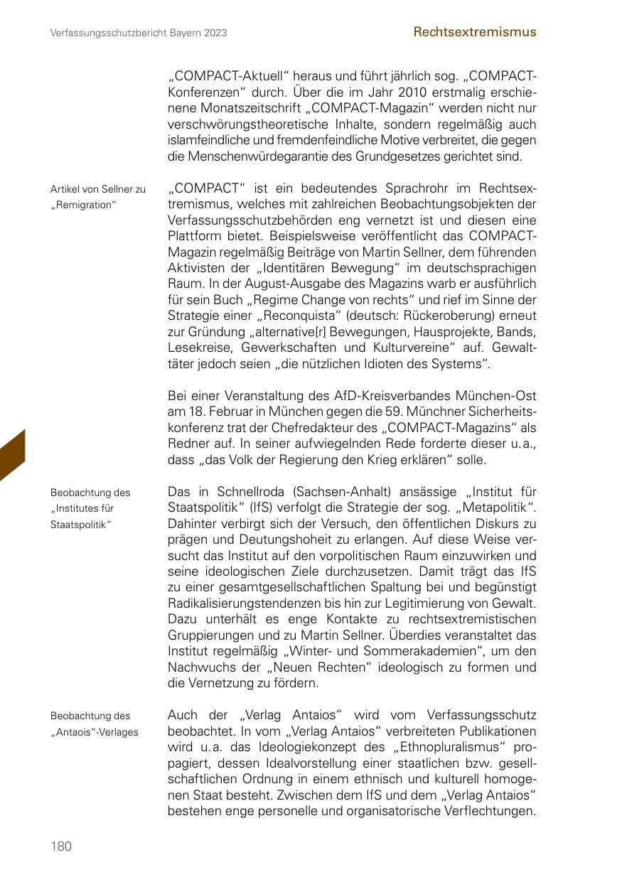 Seite 180 des Verfassungsschutzbericht 2023 Bayern