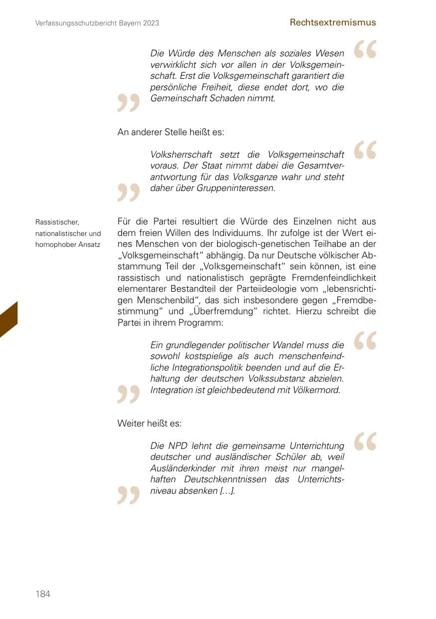 Seite 184 des Verfassungsschutzbericht 2023 Bayern