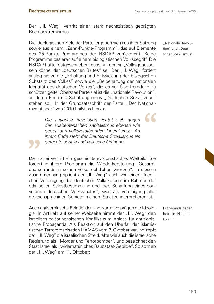 Seite 189 des Verfassungsschutzbericht 2023 Bayern