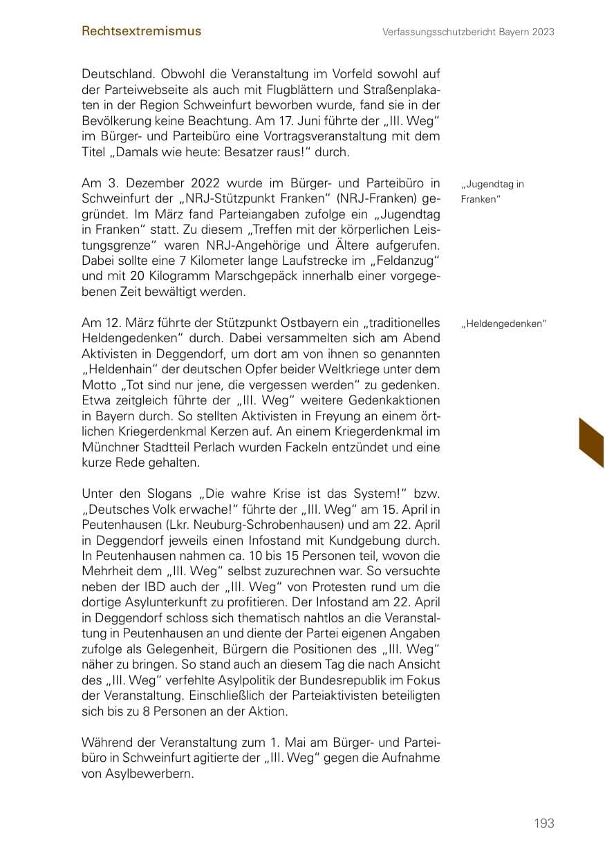 Seite 193 des Verfassungsschutzbericht 2023 Bayern