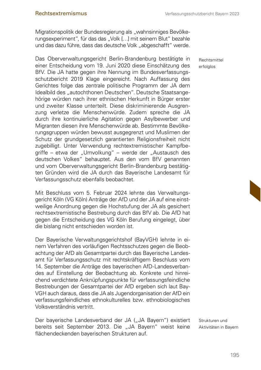 Seite 195 des Verfassungsschutzbericht 2023 Bayern