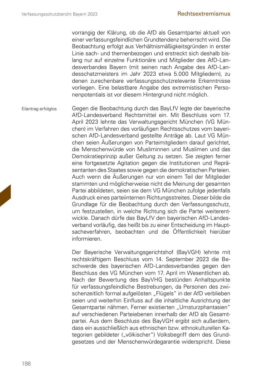 Seite 198 des Verfassungsschutzbericht 2023 Bayern