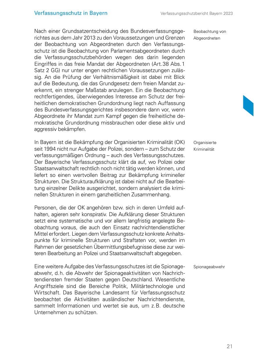 Seite 21 des Verfassungsschutzbericht 2023 Bayern
