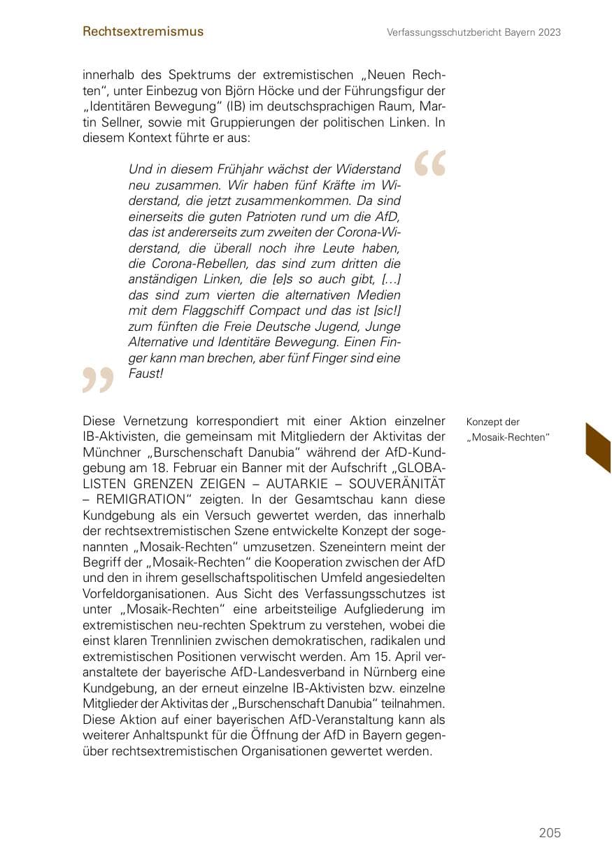 Seite 205 des Verfassungsschutzbericht 2023 Bayern