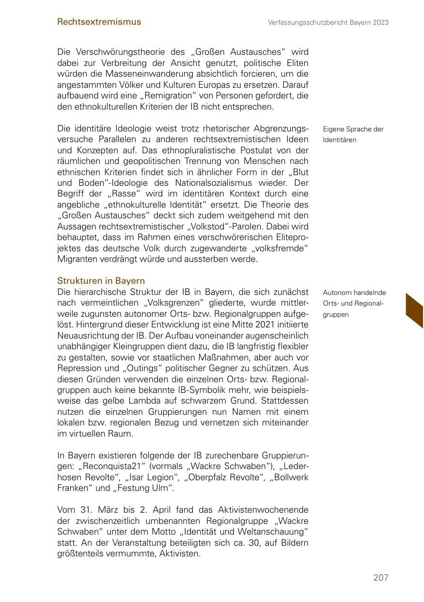 Seite 207 des Verfassungsschutzbericht 2023 Bayern