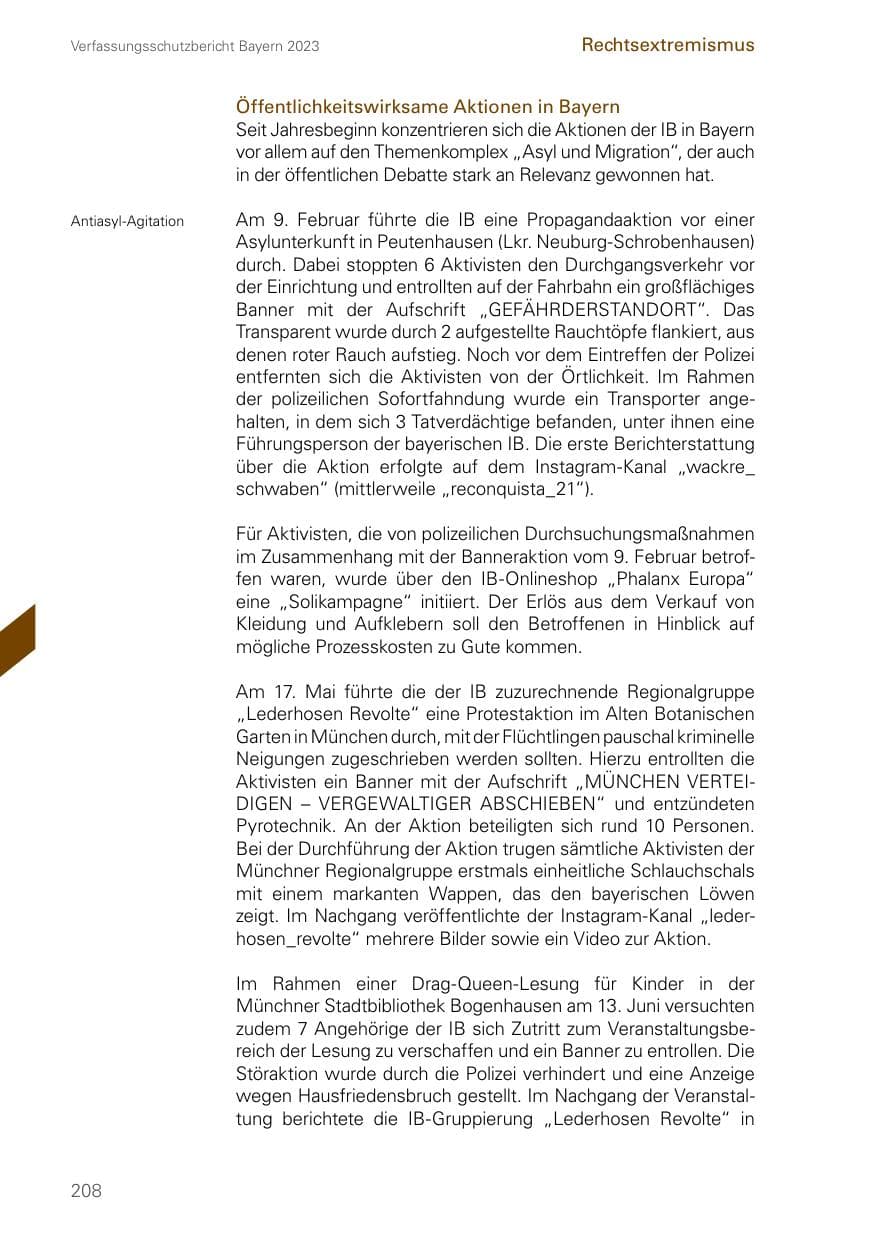Seite 208 des Verfassungsschutzbericht 2023 Bayern