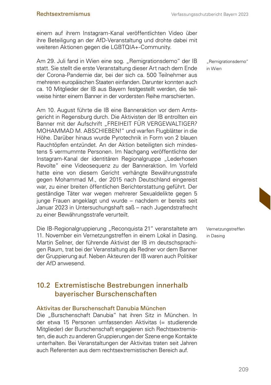 Seite 209 des Verfassungsschutzbericht 2023 Bayern
