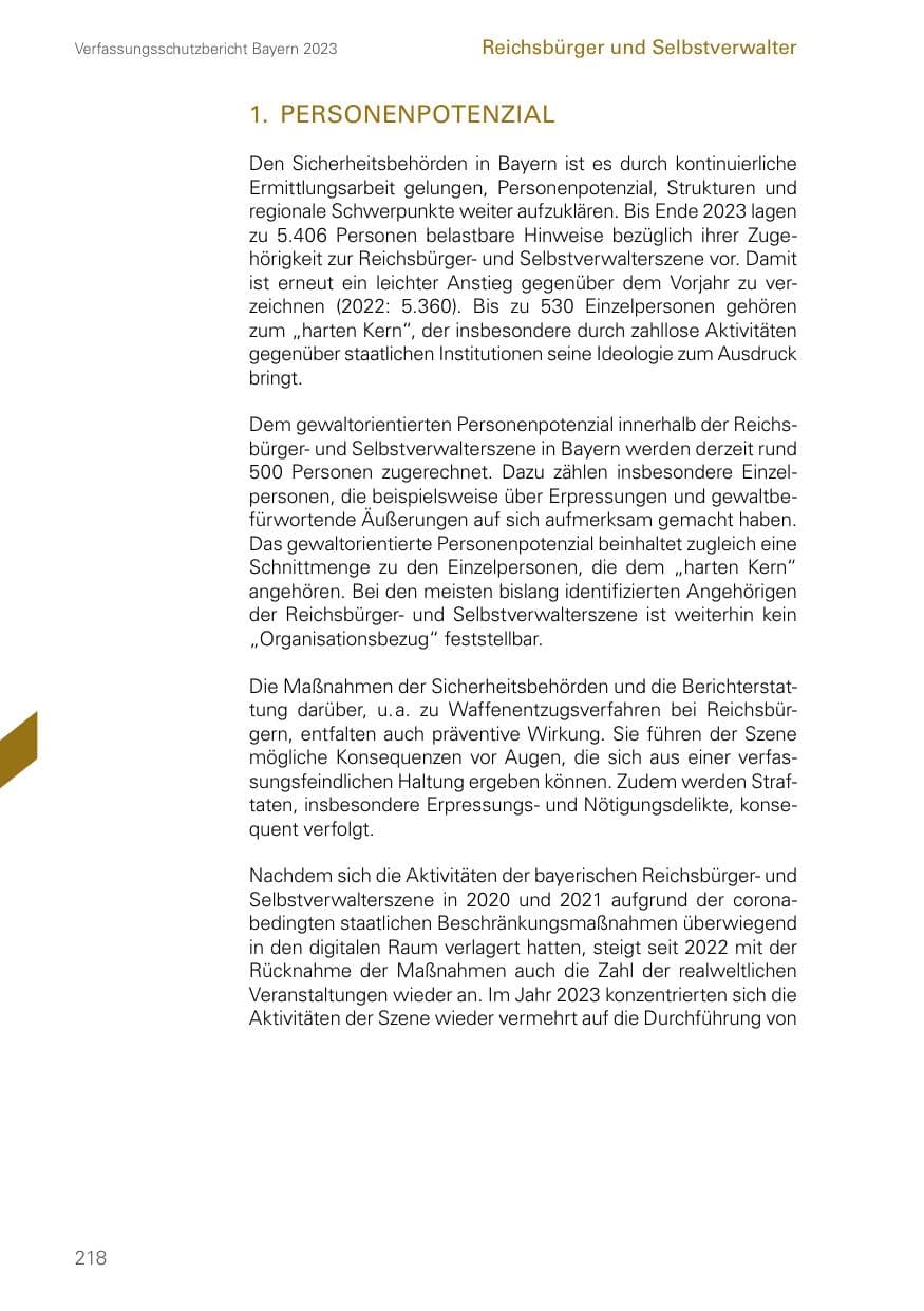 Seite 218 des Verfassungsschutzbericht 2023 Bayern