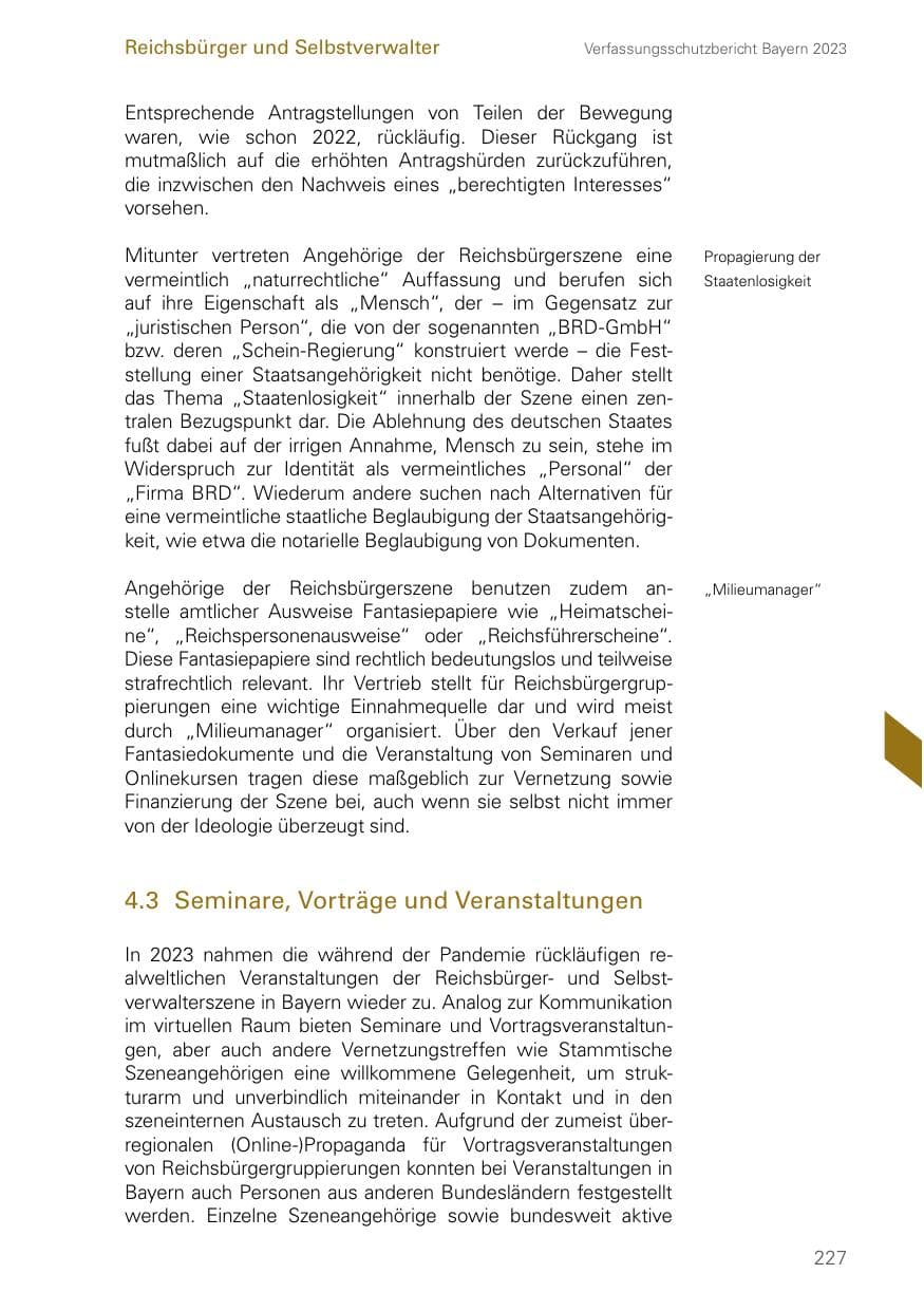 Seite 227 des Verfassungsschutzbericht 2023 Bayern
