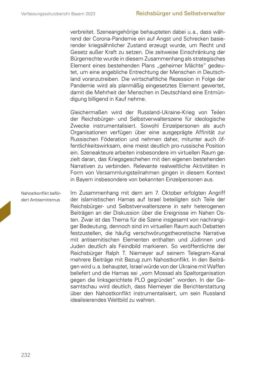 Seite 232 des Verfassungsschutzbericht 2023 Bayern