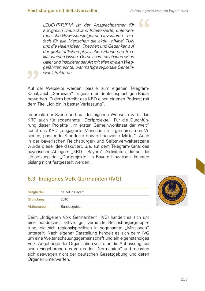 Seite 237 des Verfassungsschutzbericht 2023 Bayern