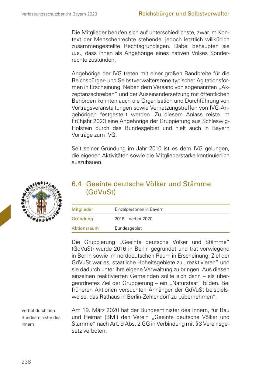 Seite 238 des Verfassungsschutzbericht 2023 Bayern