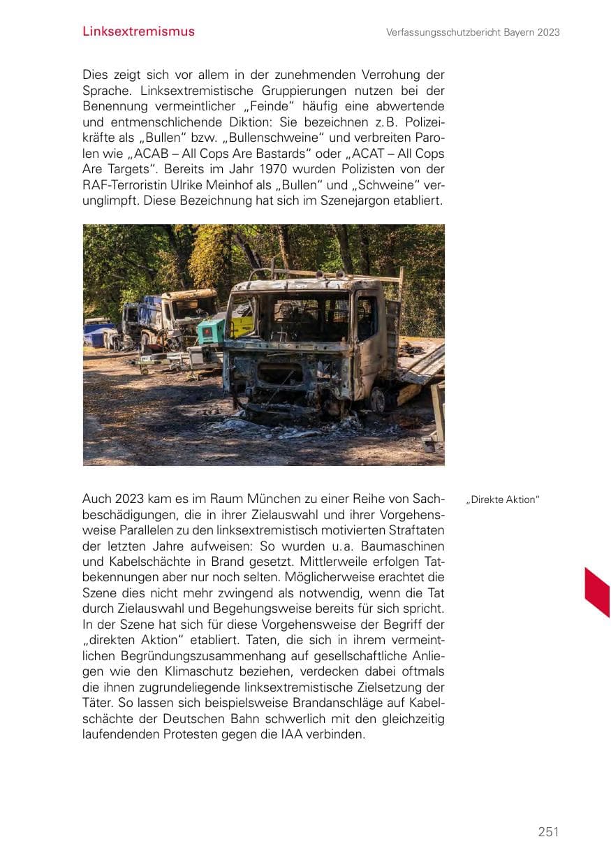 Seite 251 des Verfassungsschutzbericht 2023 Bayern