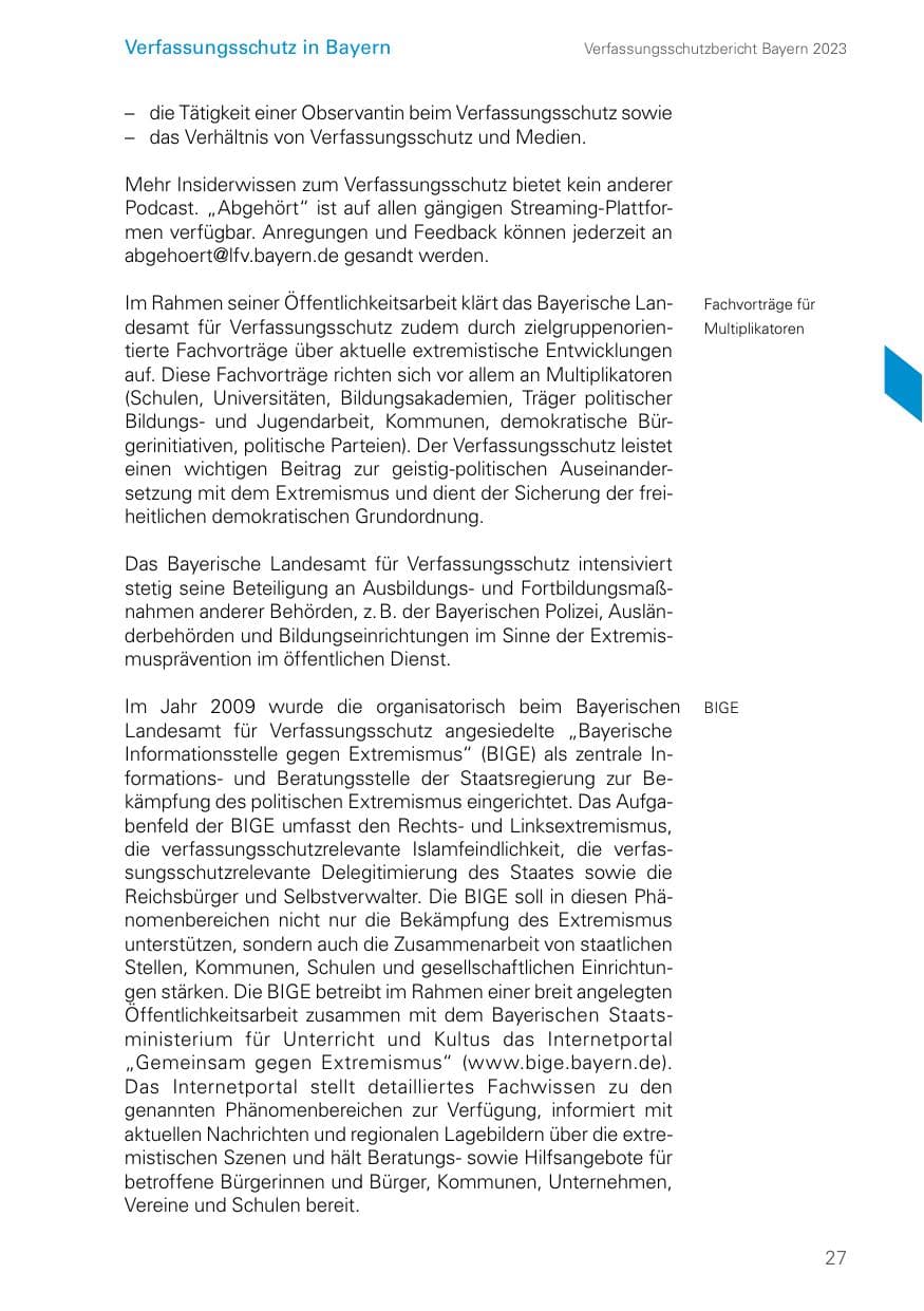 Seite 27 des Verfassungsschutzbericht 2023 Bayern