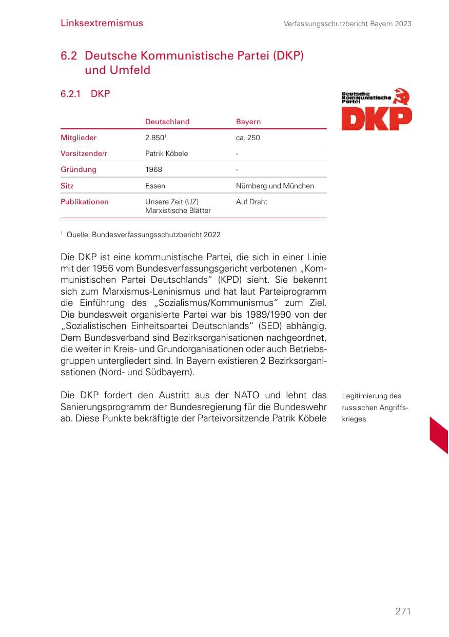 Seite 271 des Verfassungsschutzbericht 2023 Bayern