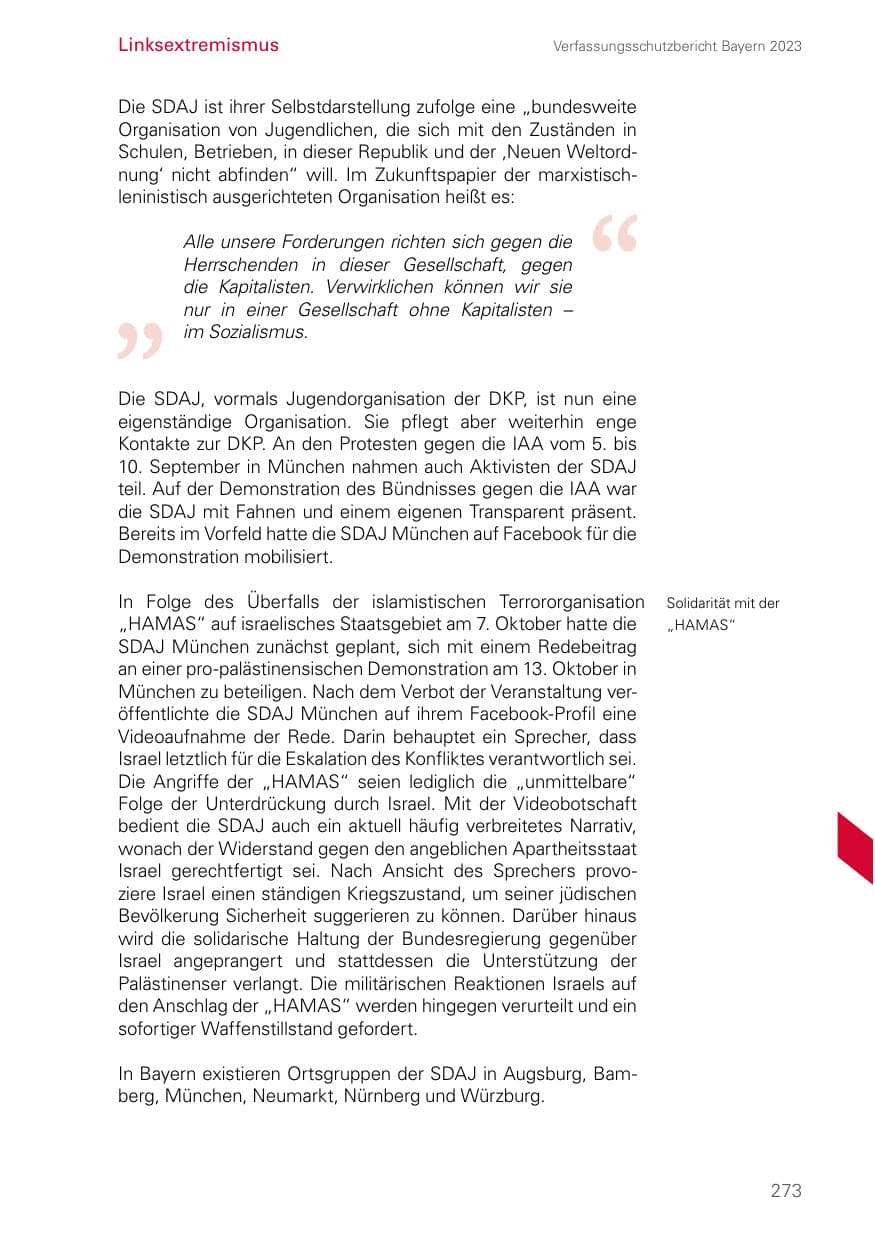 Seite 273 des Verfassungsschutzbericht 2023 Bayern