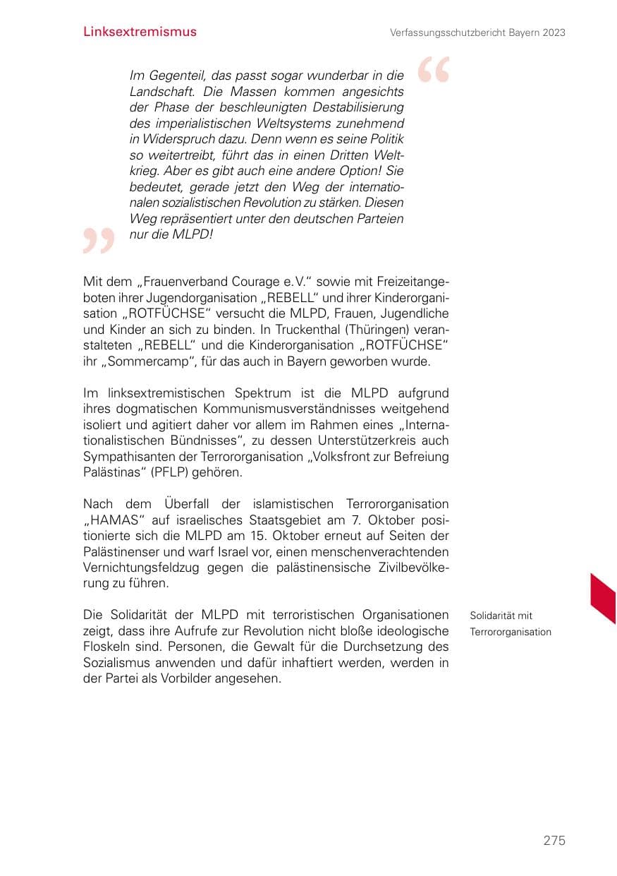 Seite 275 des Verfassungsschutzbericht 2023 Bayern