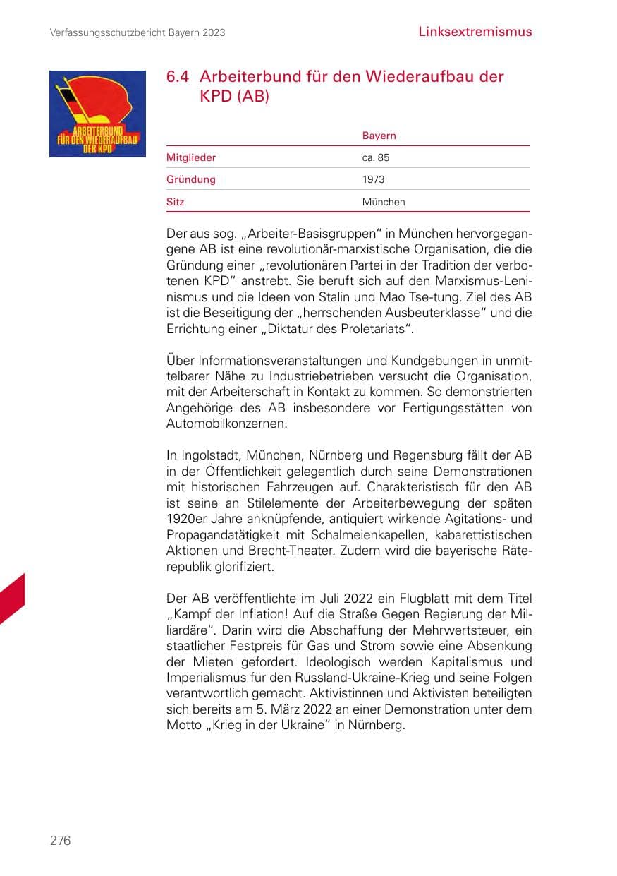 Seite 276 des Verfassungsschutzbericht 2023 Bayern