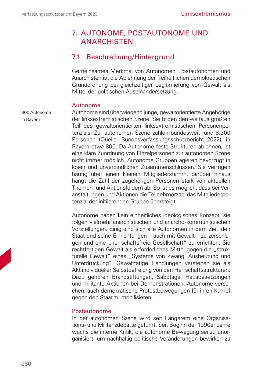 Seite 280 des Verfassungsschutzbericht 2023 Bayern