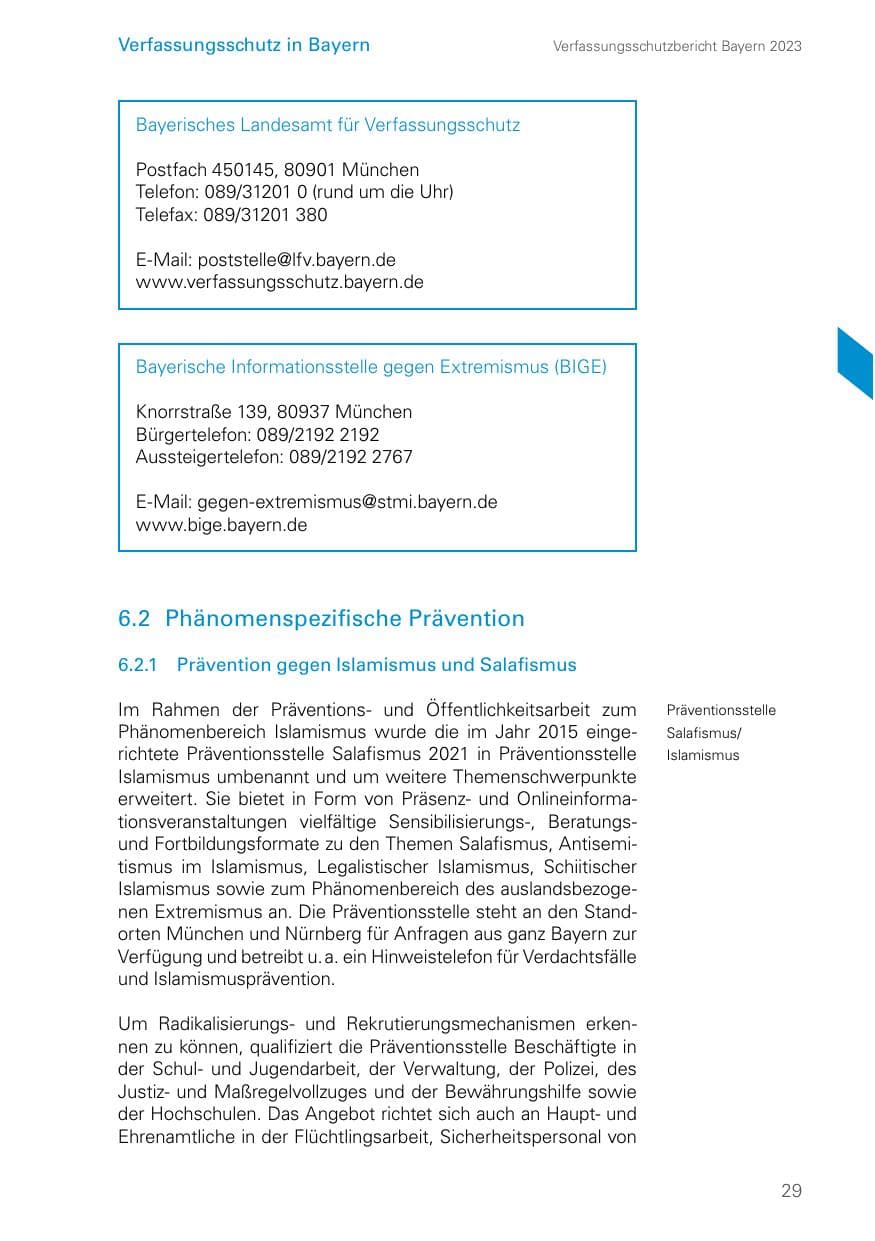 Seite 29 des Verfassungsschutzbericht 2023 Bayern