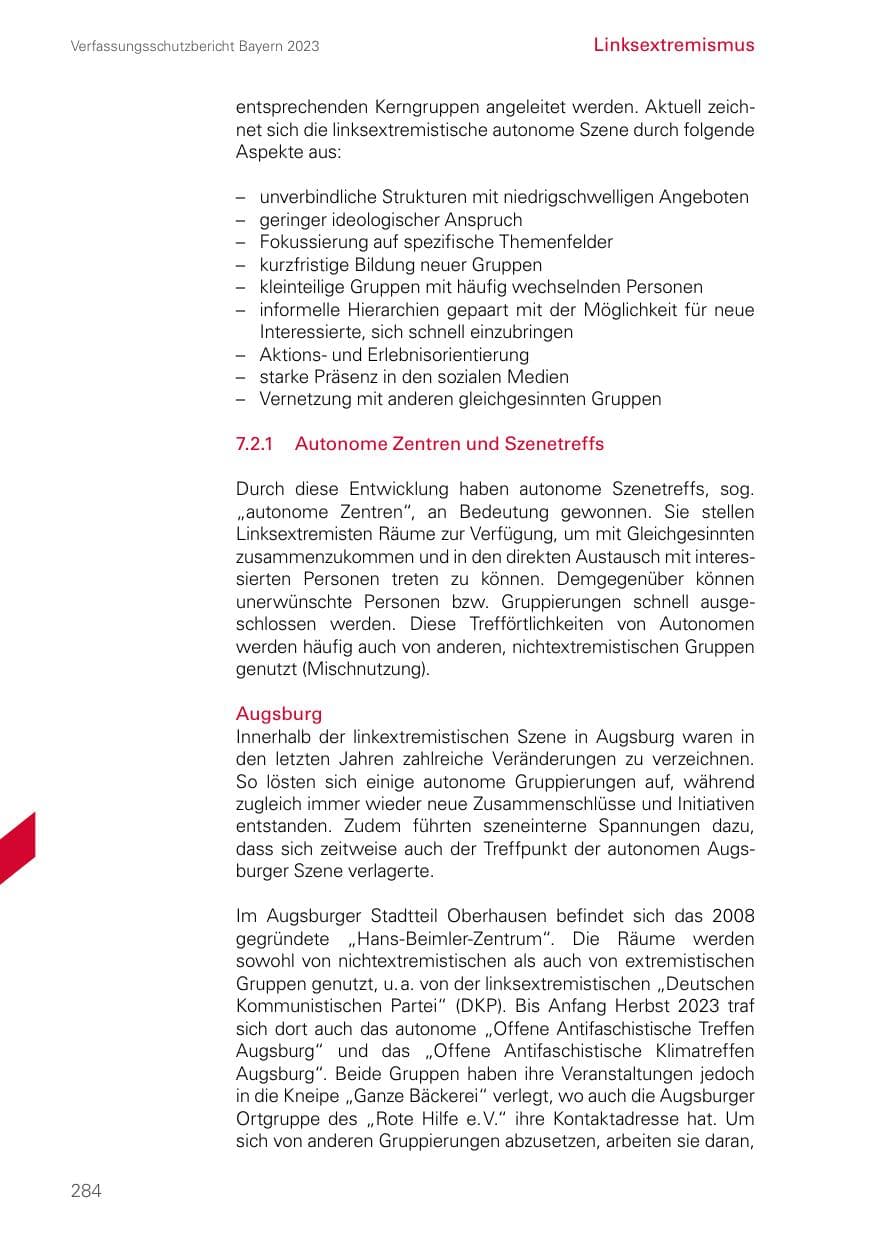 Seite 284 des Verfassungsschutzbericht 2023 Bayern