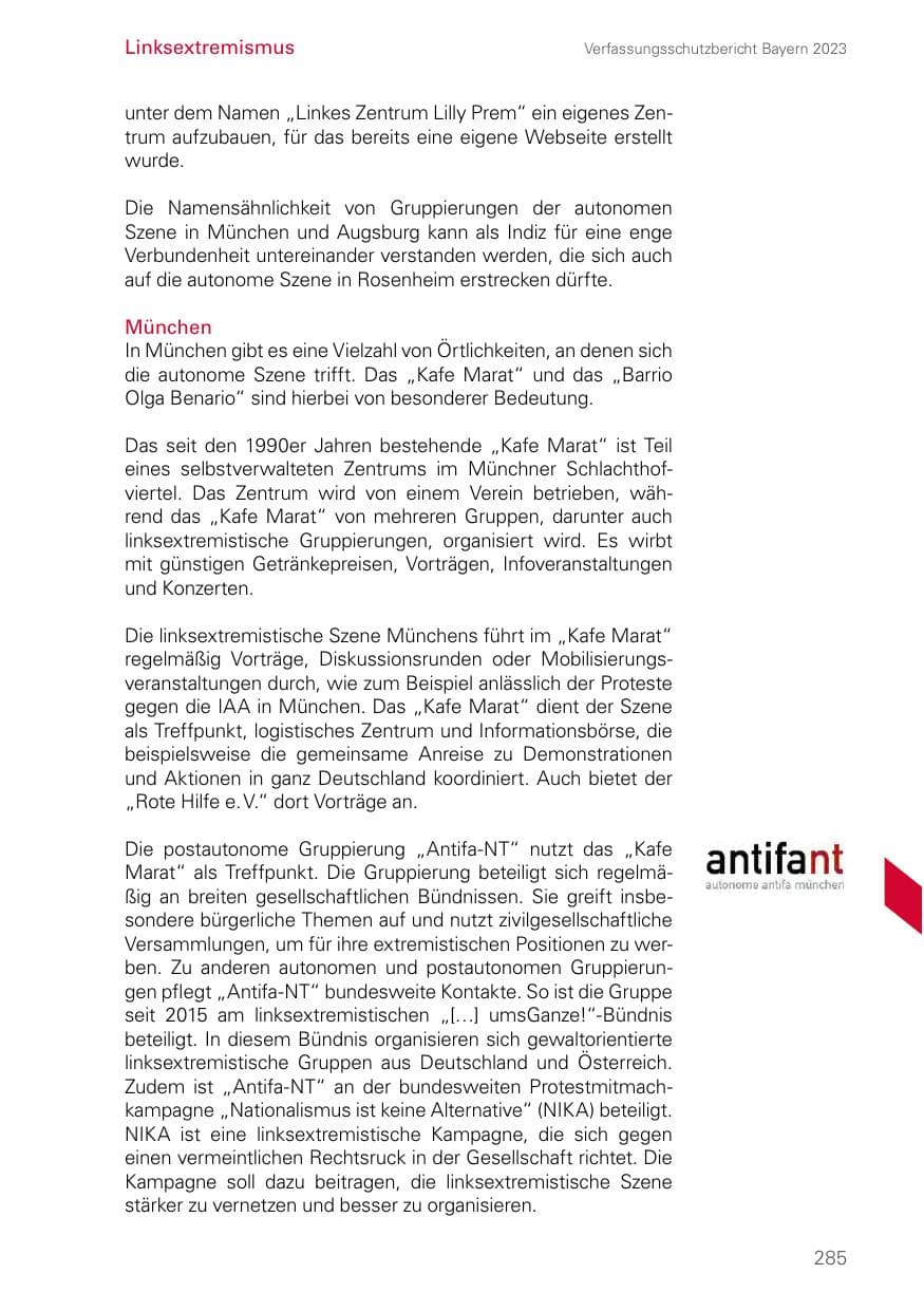 Seite 285 des Verfassungsschutzbericht 2023 Bayern