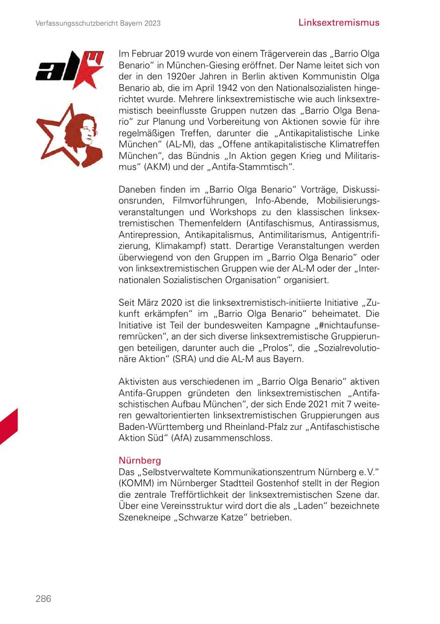 Seite 286 des Verfassungsschutzbericht 2023 Bayern