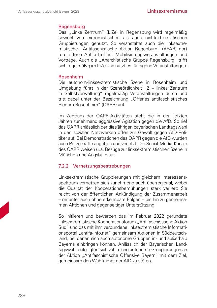 Seite 288 des Verfassungsschutzbericht 2023 Bayern
