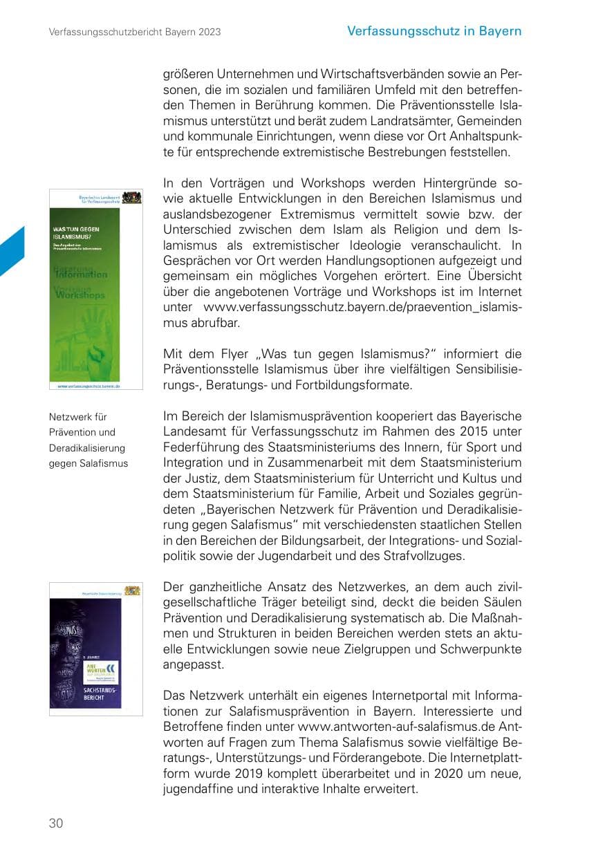 Seite 30 des Verfassungsschutzbericht 2023 Bayern