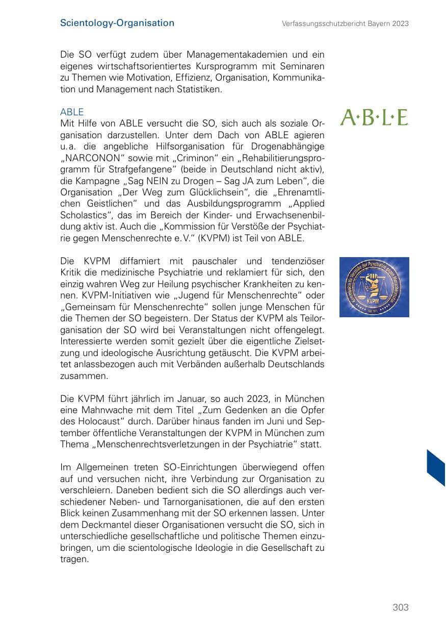 Seite 303 des Verfassungsschutzbericht 2023 Bayern