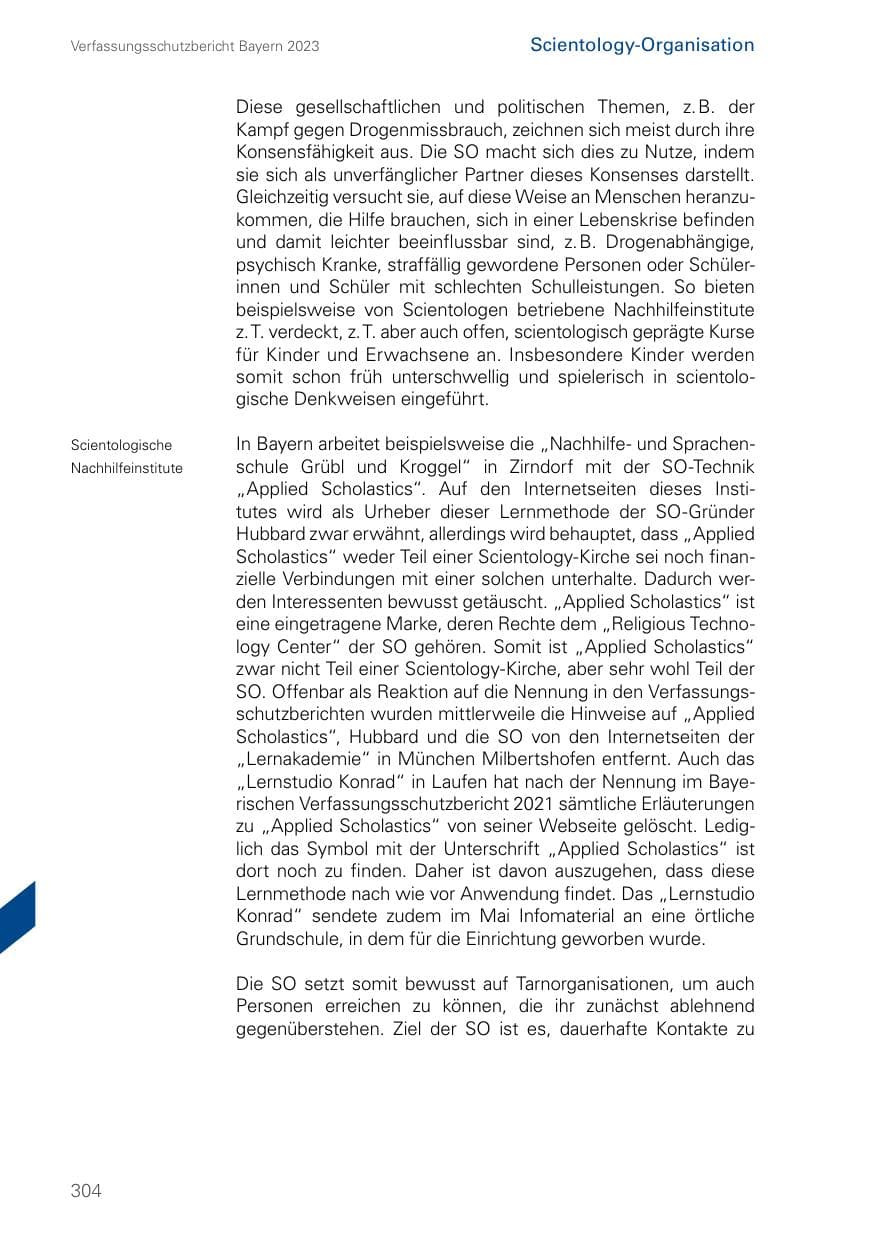 Seite 304 des Verfassungsschutzbericht 2023 Bayern