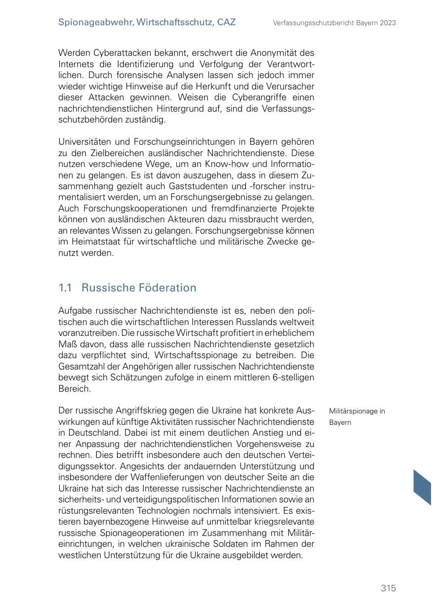 Seite 315 des Verfassungsschutzbericht 2023 Bayern