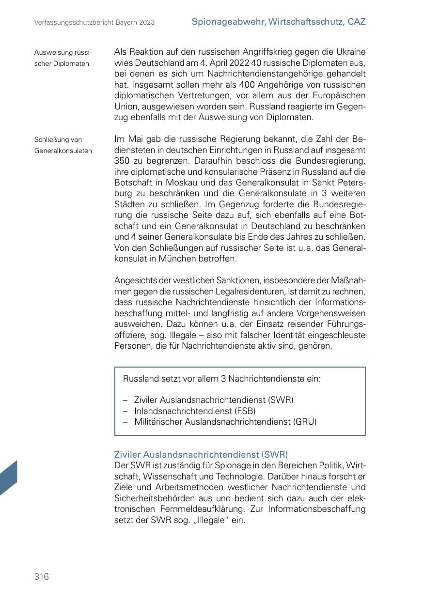 Seite 316 des Verfassungsschutzbericht 2023 Bayern