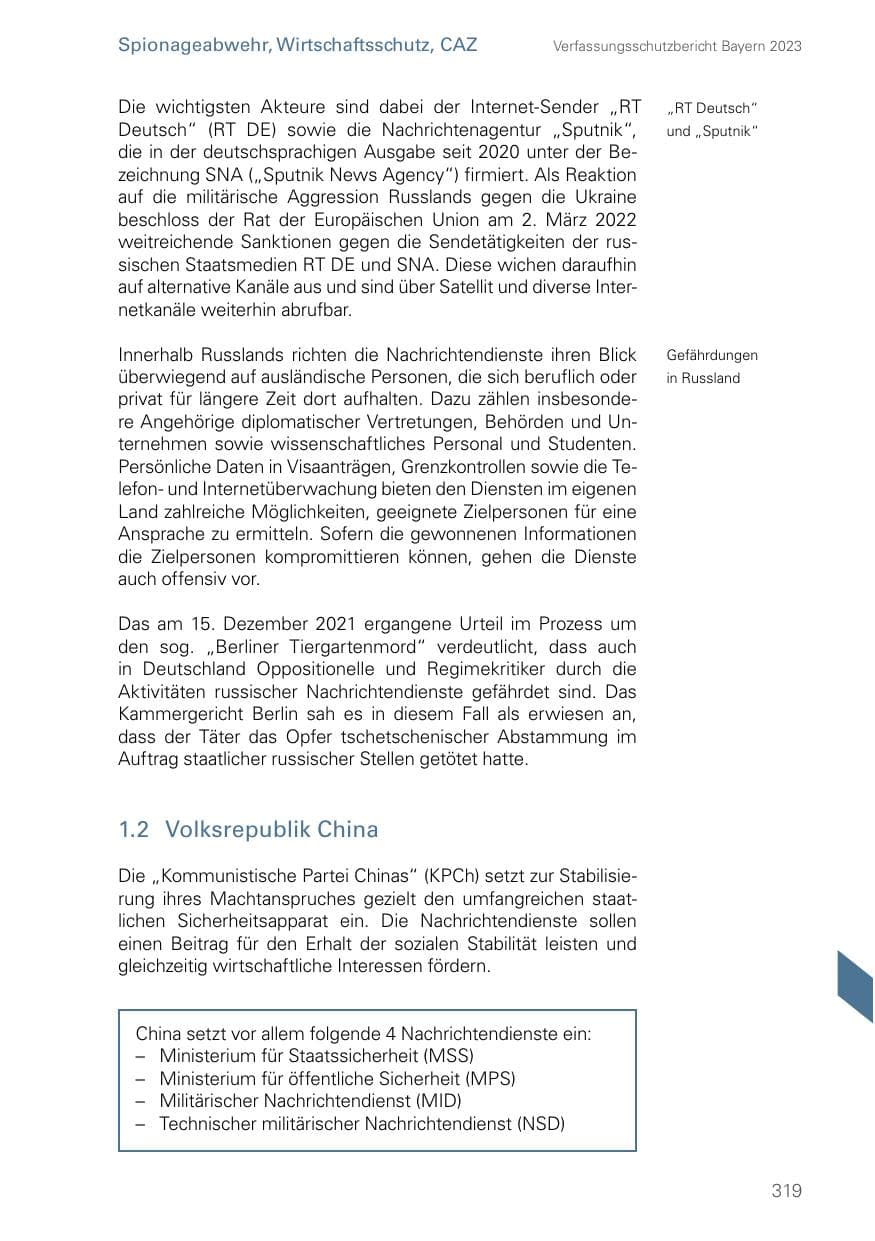 Seite 319 des Verfassungsschutzbericht 2023 Bayern