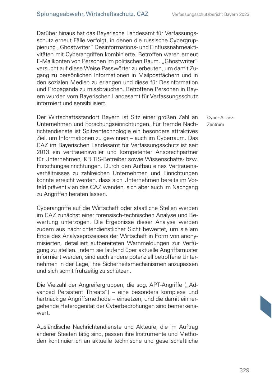Seite 329 des Verfassungsschutzbericht 2023 Bayern