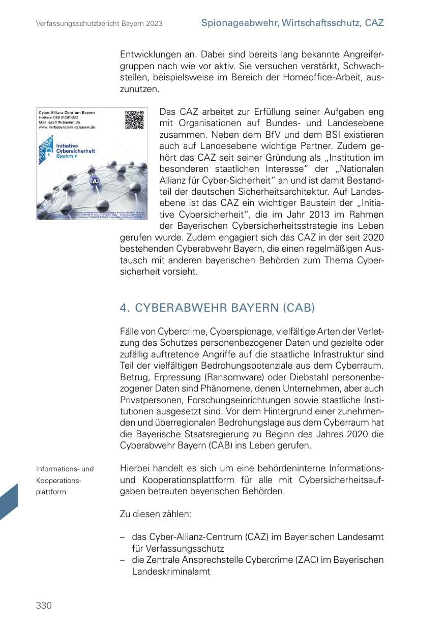 Seite 330 des Verfassungsschutzbericht 2023 Bayern