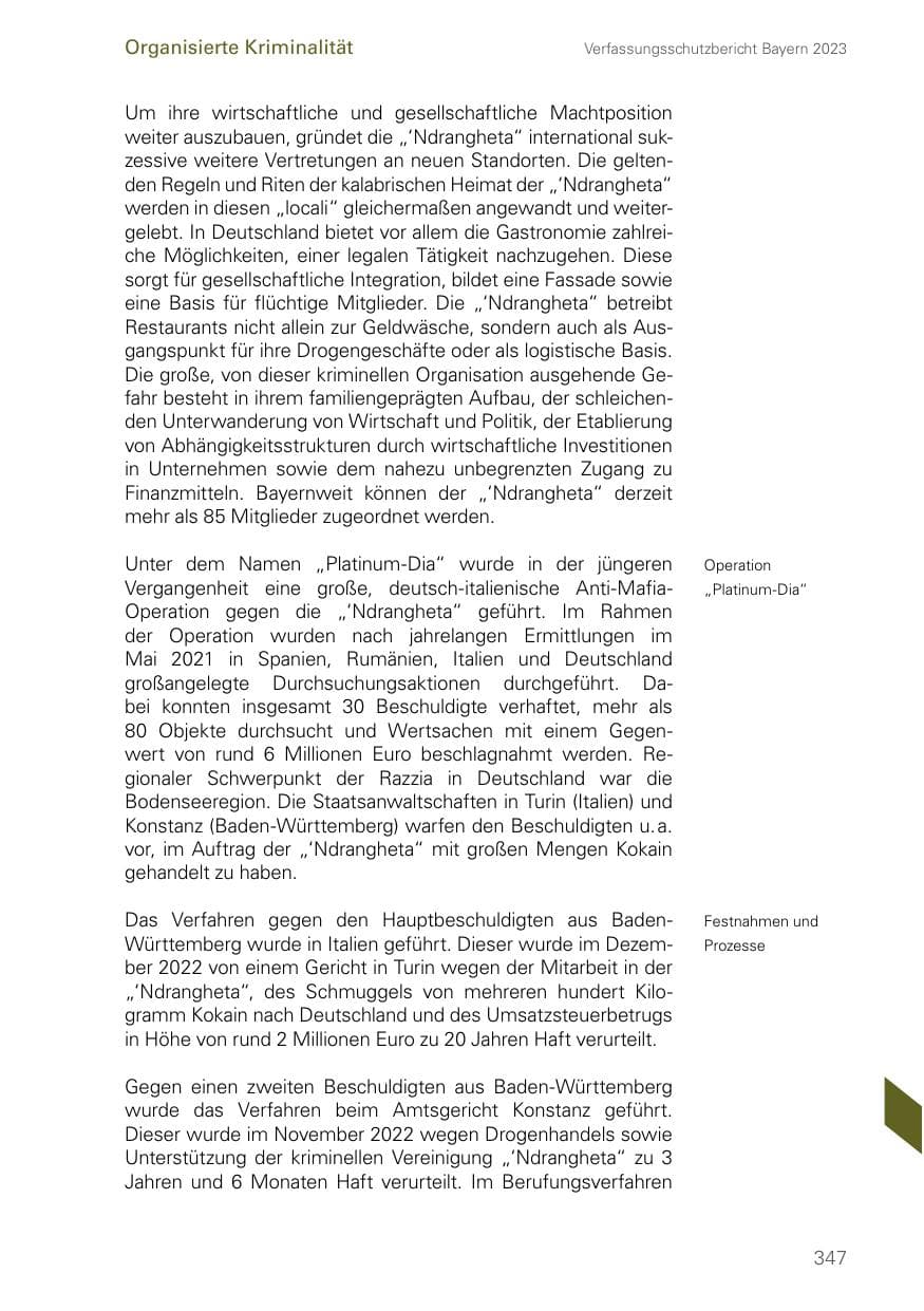 Seite 347 des Verfassungsschutzbericht 2023 Bayern