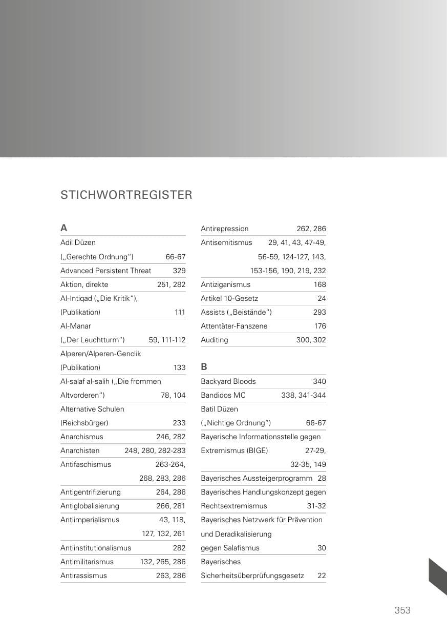 Seite 353 des Verfassungsschutzbericht 2023 Bayern