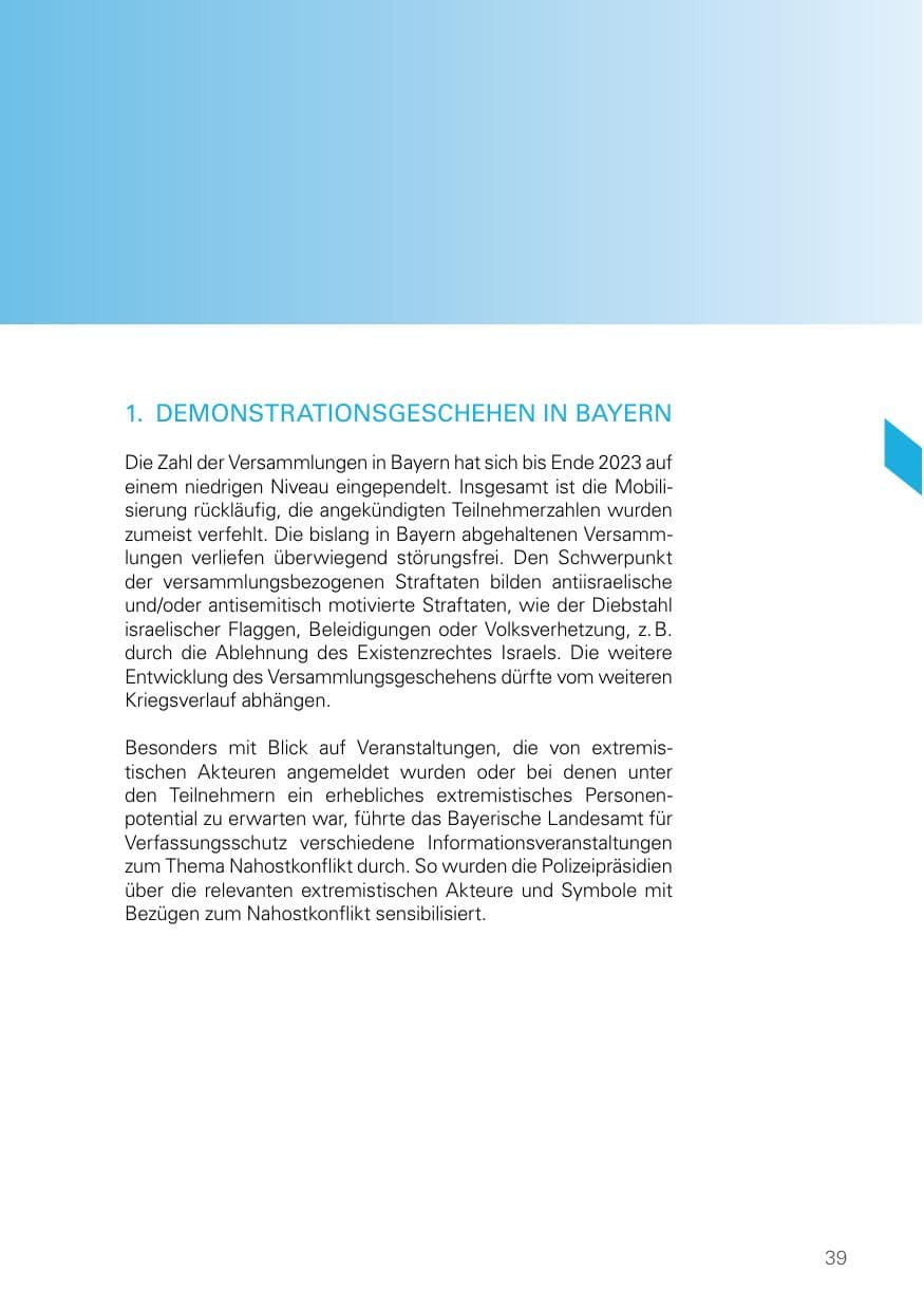 Seite 39 des Verfassungsschutzbericht 2023 Bayern