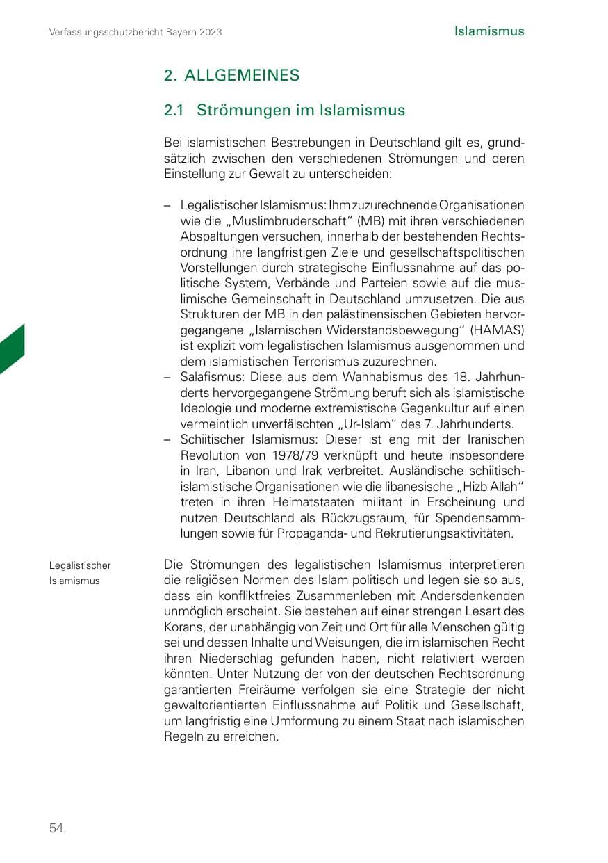 Seite 54 des Verfassungsschutzbericht 2023 Bayern