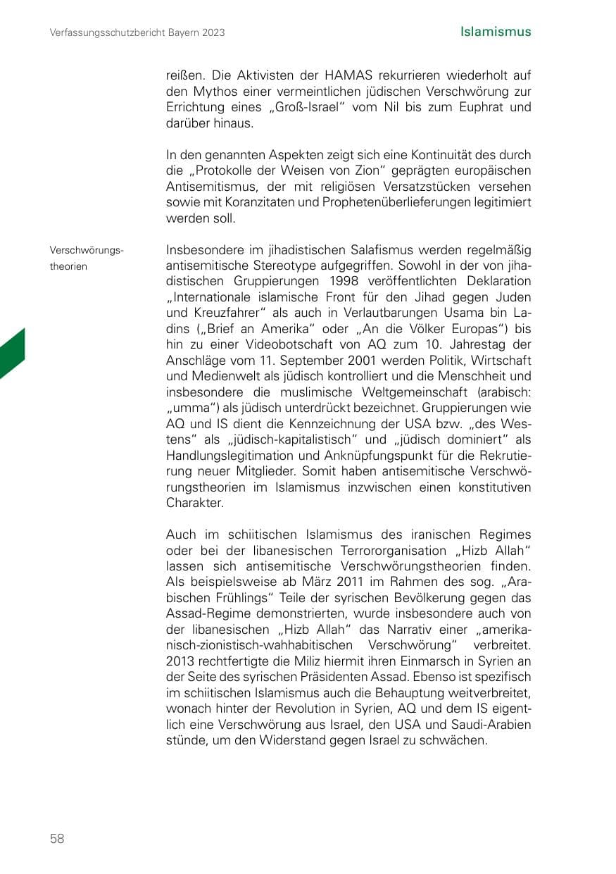 Seite 58 des Verfassungsschutzbericht 2023 Bayern
