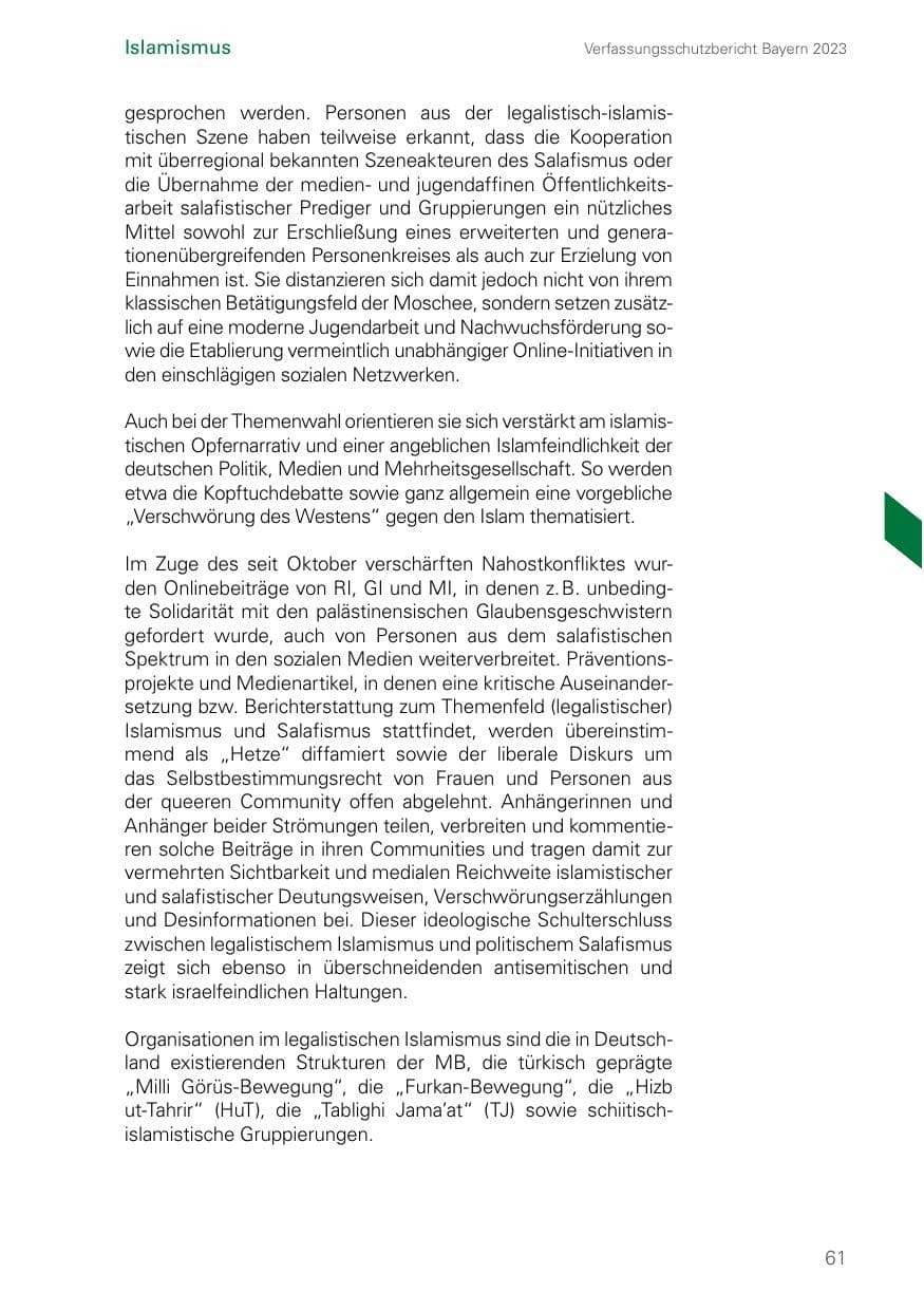 Seite 61 des Verfassungsschutzbericht 2023 Bayern