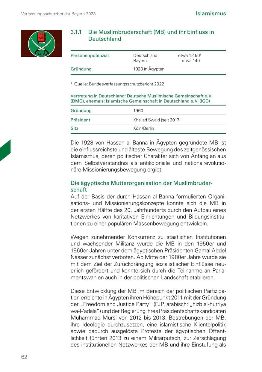 Seite 62 des Verfassungsschutzbericht 2023 Bayern